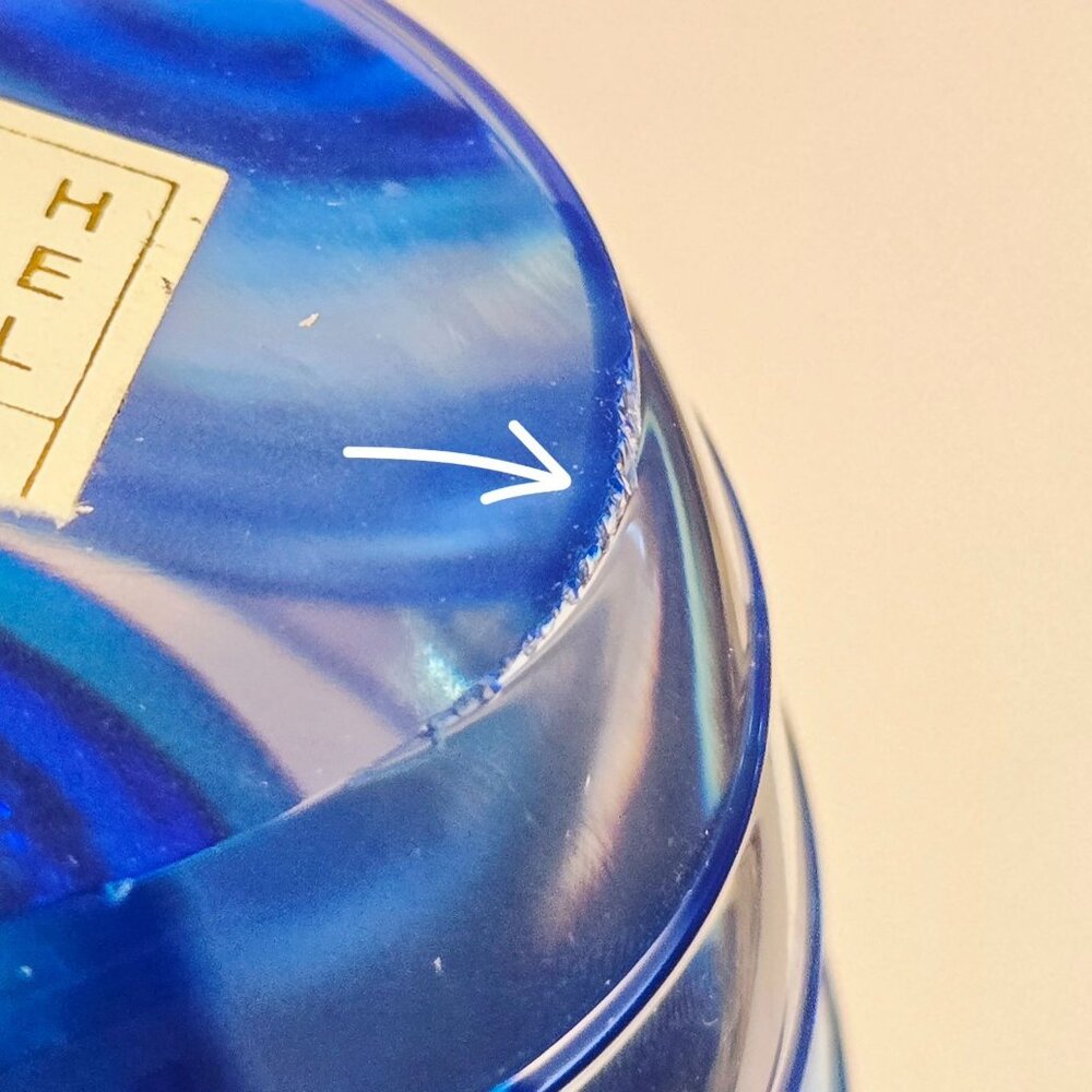 Huge Fifth Avenue Crystal Blue Art Glass Perfume Bottle Tall Clear & Swirl Desig - Picture 11 of 12